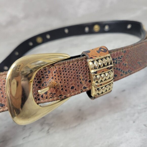 Leather Rock Womens Leather Belt Metal Buckle Studded 27-32 Western Boho 6051 - Picture 2 of 12